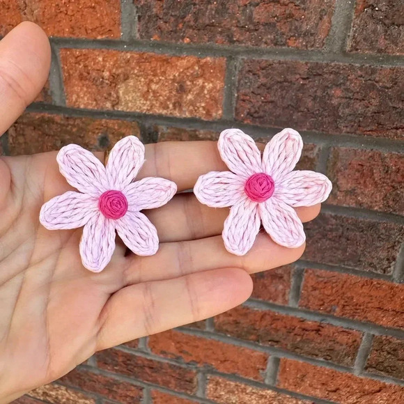 Lalita Pink Sky Boho Raffia Flower Earrings - Picture 8 of 9
